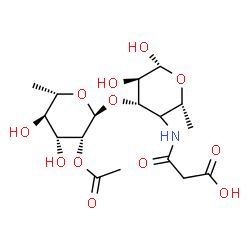 ChemSpider 2D Image | (4xi)-3-O-(2-O-Acetyl-6-deoxy-alpha-L-mannopyranosyl)-4-[(carboxyacetyl)amino]-4,6-dideoxy-beta-D-xylo-hexopyranose | C17H27NO12