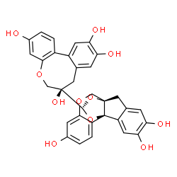 ChemSpider 2D Image | (7R)-7-[(1S,10R,19S)-5,14,15-Trihydroxy-8,18,20-trioxapentacyclo[8.7.3.0~1,10~.0~2,7~.0~12,17~]icosa-2,4,6,12,14,16-hexaen-19-yl]-7,8-dihydro-6H-dibenzo[b,d]oxocine-3,7,10,11-tetrol | C32H26O11
