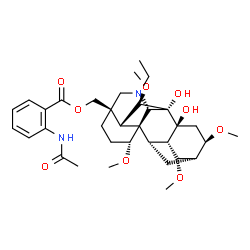 ChemSpider 2D Image | [(1beta,4beta,5alpha,6alpha,8alpha,9alpha,10alpha,14beta,16alpha)-20-Ethyl-7,8-dihydroxy-1,6,14,16-tetramethoxyaconitan-4-yl]methyl 2-acetamidobenzoate | C34H48N2O9