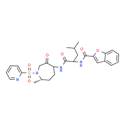 ChemSpider 2D Image | N-(4-Methyl-1-{[(7S)-7-methyl-3-oxo-1-(2-pyridinylsulfonyl)-4-azepanyl]amino}-1-oxo-2-pentanyl)-1-benzofuran-2-carboxamide | C27H32N4O6S