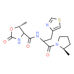 ChemSpider 2D Image | (5R)-5-Methyl-N-{1-[(2R)-2-methyl-1-pyrrolidinyl]-1-oxo-3-(1,3-thiazol-4-yl)-2-propanyl}-2-oxo-1,3-oxazolidine-4-carboxamide | C16H22N4O4S