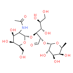 ChemSpider 2D Image | (2xi)-2-Acetamido-2-deoxy-alpha-L-lyxo-hexopyranosyl-(1->3)-[6-deoxy-alpha-L-galactopyranosyl-(1->2)]-L-allose | C20H35NO15