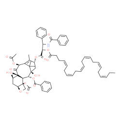ChemSpider 2D Image | (1beta,2beta,3beta,4alpha,5alpha,7alpha,8alpha,10alpha,13beta)-4,10-Diacetoxy-13-({(2R)-3-(benzoylamino)-2-[(4Z,7Z,10Z,13Z,16Z,19Z)-4,7,10,13,16,19-docosahexaenoyloxy]-3-phenylpropanoyl}oxy)-1,7-dihyd
roxy-9-oxo-5,20-epoxytax-11-en-2-yl benzoate | C69H81NO15