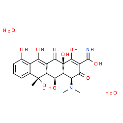 ChemSpider 2D Image | (4S,4aR,5S,5aR,6S,12aR)-4-(Dimethylamino)-1,5,6,10,11,12a-hexahydroxy-6-methyl-3,12-dioxo-3,4,4a,5,5a,6,12,12a-octahydro-2-tetracenecarboximidic acid dihydrate | C22H28N2O11