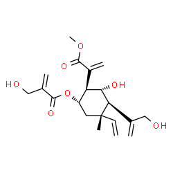 ChemSpider 2D Image | Methyl 2-[(1S,2R,3R,4S,6S)-2-hydroxy-6-{[2-(hydroxymethyl)acryloyl]oxy}-3-(3-hydroxy-1-propen-2-yl)-4-methyl-4-vinylcyclohexyl]acrylate | C20H28O7