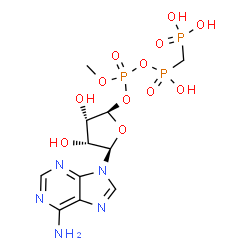 ChemSpider 2D Image | {[{[{[(2R,3S,4R,5R)-5-(6-Amino-9H-purin-9-yl)-3,4-dihydroxytetrahydro-2-furanyl]oxy}(methoxy)phosphoryl]oxy}(hydroxy)phosphoryl]methyl}phosphonic acid | C11H18N5O12P3