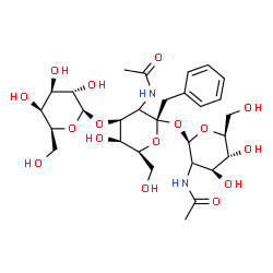 ChemSpider 2D Image | beta-L-Galactopyranosyl-(1->3)-(2xi)-2-acetamido-1-C-benzyl-2-deoxy-alpha-L-lyxo-hexopyranosyl (2xi)-2-acetamido-2-deoxy-beta-L-arabino-hexopyranoside | C29H44N2O16
