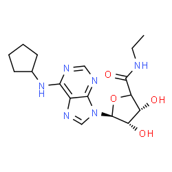 ChemSpider 2D Image | (3R,4S,5S)-5-[6-(Cyclopentylamino)-9H-purin-9-yl]-N-ethyl-3,4-dihydroxytetrahydro-2-furancarboxamide (non-preferred name) | C17H24N6O4