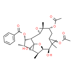 ChemSpider 2D Image | (1R,3S,4S,5R,6R,8R,9R,11R,13R,14R,15S,16S)-9,11-Diacetoxy-13,16-dihydroxy-3,8,12,12,15-pentamethyl-7,17-dioxatetracyclo[12.2.1.0~1,5~.0~6,8~]heptadec-4-yl benzoate | C31H42O10