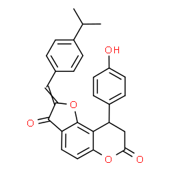 ChemSpider 2D Image | (2Z)-9-(4-Hydroxyphenyl)-2-[(Z)-(4-isopropylphenyl)methylene]-8,9-dihydro-7H-furo[2,3-f]chromene-3,7(2H)-dione | C27H22O5