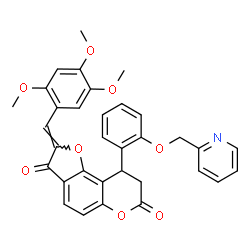 ChemSpider 2D Image | (2Z)-9-[2-(2-Pyridinylmethoxy)phenyl]-2-(2,4,5-trimethoxybenzylidene)-8,9-dihydro-7H-furo[2,3-f]chromene-3,7(2H)-dione | C33H27NO8