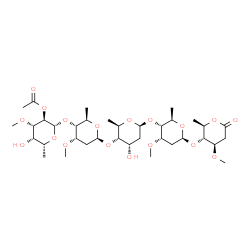 ChemSpider 2D Image | (2S,3R,4S,5S,6R)-5-Hydroxy-2-{[(2R,3R,4S,6S)-6-{[(2R,3S,4S,6S)-4-hydroxy-6-{[(2R,3R,4S,6S)-4-methoxy-6-{[(2R,3R,4R)-4-methoxy-2-methyl-6-oxotetrahydro-2H-pyran-3-yl]oxy}-2-methyltetrahydro-2H-pyran-3-
yl]oxy}-2-methyltetrahydro-2H-pyran-3-yl]oxy}-4-methoxy-2-methyltetrahydro-2H-pyran-3-yl]oxy}-4-methoxy-6-methyltetrahydro-2H-pyran-3-yl acetate (non-preferred name) | C36H60O18