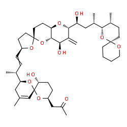 ChemSpider 2D Image | 1-[(2S,5R,6R,8S)-5-Hydroxy-8-{(2R)-4-[(2R,4a'R,5R,6'S,8'R,8a'S)-8'-hydroxy-6'-{(1S,3S)-1-hydroxy-3-[(2S,3R,6S)-3-methyl-1,7-dioxaspiro[5.5]undec-2-yl]butyl}-7'-methyleneoctahydro-3H,3'H-spiro[furan-2,
2'-pyrano[3,2-b]pyran]-5-yl]-3-buten-2-yl}-10-methyl-1,7-dioxaspiro[5.5]undec-10-en-2-yl]acetone | C43H66O11