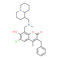 ChemSpider 2D Image | 3-Benzyl-6-chloro-7-hydroxy-4-methyl-8-{[methyl(octahydro-2H-quinolizin-1-ylmethyl)amino]methyl}-2H-chromen-2-one | C29H35ClN2O3