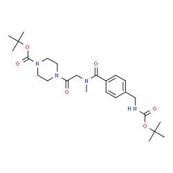 ChemSpider 2D Image | 2-Methyl-2-propanyl 4-(N-methyl-N-{4-[({[(2-methyl-2-propanyl)oxy]carbonyl}amino)methyl]benzoyl}glycyl)-1-piperazinecarboxylate | C25H38N4O6