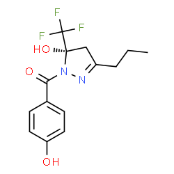 ChemSpider 2D Image | (4-Hydroxyphenyl)[(5S)-5-hydroxy-3-propyl-5-(trifluoromethyl)-4,5-dihydro-1H-pyrazol-1-yl]methanone | C14H15F3N2O3