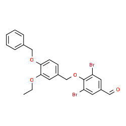 ChemSpider 2D Image | 4-{[4-(Benzyloxy)-3-ethoxybenzyl]oxy}-3,5-dibromobenzaldehyde | C23H20Br2O4