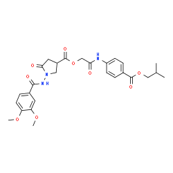 ChemSpider 2D Image | 2-{[4-(Isobutoxycarbonyl)phenyl]amino}-2-oxoethyl 1-[(3,4-dimethoxybenzoyl)amino]-5-oxo-3-pyrrolidinecarboxylate | C27H31N3O9