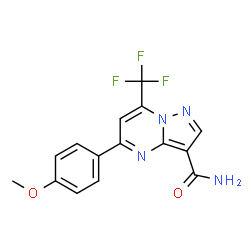 ChemSpider 2D Image | 5-(4-Methoxyphenyl)-7-(trifluoromethyl)pyrazolo[1,5-a]pyrimidine-3-carboxamide | C15H11F3N4O2