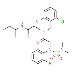 ChemSpider 2D Image | N-(Dimethylsulfamoyl)-N-(2-fluorophenyl)glycyl-N-sec-butyl-N~2~-(2,6-dichlorobenzyl)alaninamide | C24H31Cl2FN4O4S