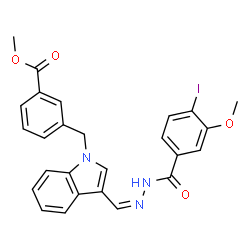 ChemSpider 2D Image | Methyl 3-[(3-{(Z)-[(4-iodo-3-methoxybenzoyl)hydrazono]methyl}-1H-indol-1-yl)methyl]benzoate | C26H22IN3O4