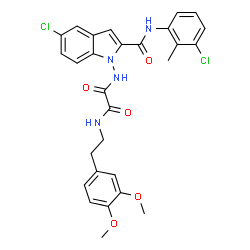 ChemSpider 2D Image | N-{5-Chloro-2-[(3-chloro-2-methylphenyl)carbamoyl]-1H-indol-1-yl}-N'-[2-(3,4-dimethoxyphenyl)ethyl]ethanediamide | C28H26Cl2N4O5