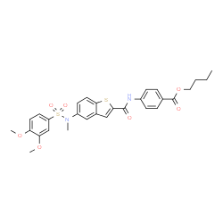 ChemSpider 2D Image | Butyl 4-{[(5-{[(3,4-dimethoxyphenyl)sulfonyl](methyl)amino}-1-benzothiophen-2-yl)carbonyl]amino}benzoate | C29H30N2O7S2