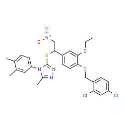 ChemSpider 2D Image | 3-[(1-{4-[(2,4-Dichlorobenzyl)oxy]-3-ethoxyphenyl}-2-nitroethyl)sulfanyl]-4-(3,4-dimethylphenyl)-5-methyl-4H-1,2,4-triazole | C28H28Cl2N4O4S