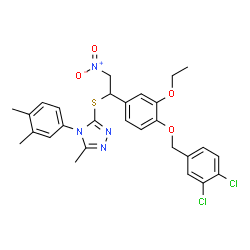 ChemSpider 2D Image | 3-[(1-{4-[(3,4-Dichlorobenzyl)oxy]-3-ethoxyphenyl}-2-nitroethyl)sulfanyl]-4-(3,4-dimethylphenyl)-5-methyl-4H-1,2,4-triazole | C28H28Cl2N4O4S