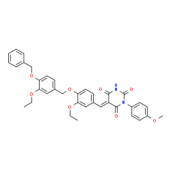 ChemSpider 2D Image | (5E)-5-(4-{[4-(Benzyloxy)-3-ethoxybenzyl]oxy}-3-ethoxybenzylidene)-1-(4-methoxyphenyl)-2,4,6(1H,3H,5H)-pyrimidinetrione | C36H34N2O8