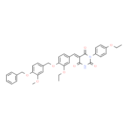 ChemSpider 2D Image | (5E)-5-(4-{[4-(Benzyloxy)-3-methoxybenzyl]oxy}-3-ethoxybenzylidene)-1-(4-ethoxyphenyl)-2,4,6(1H,3H,5H)-pyrimidinetrione | C36H34N2O8