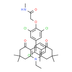 ChemSpider 2D Image | 2-[2,6-Dichloro-4-(10-ethyl-3,3,6,6-tetramethyl-1,8-dioxo-1,2,3,4,5,6,7,8,9,10-decahydro-9-acridinyl)phenoxy]-N-methylacetamide - 1-chloro-2-methylbenzene (1:1) | C35H41Cl3N2O4