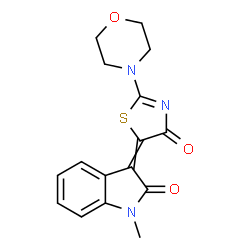 ChemSpider 2D Image | 1-Methyl-3-[2-(4-morpholinyl)-4-oxo-1,3-thiazol-5(4H)-ylidene]-1,3-dihydro-2H-indol-2-one | C16H15N3O3S