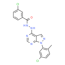ChemSpider 2D Image | 3-Chloro-N'-[1-(5-chloro-2-methylphenyl)-1H-pyrazolo[3,4-d]pyrimidin-4-yl]benzohydrazide | C19H14Cl2N6O