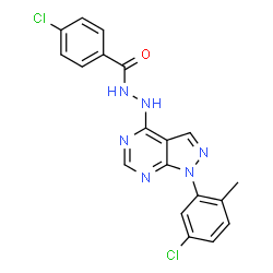 ChemSpider 2D Image | 4-Chloro-N'-[1-(5-chloro-2-methylphenyl)-1H-pyrazolo[3,4-d]pyrimidin-4-yl]benzohydrazide | C19H14Cl2N6O