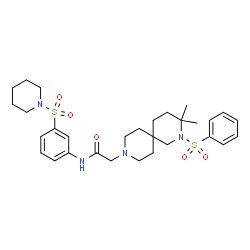 ChemSpider 2D Image | 2-[3,3-Dimethyl-2-(phenylsulfonyl)-2,9-diazaspiro[5.5]undec-9-yl]-N-[3-(1-piperidinylsulfonyl)phenyl]acetamide | C30H42N4O5S2