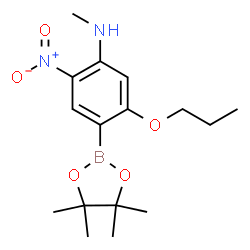 ChemSpider 2D Image | N-Methyl-2-nitro-5-propoxy-4-(4,4,5,5-tetramethyl-1,3,2-dioxaborolan-2-yl)aniline | C16H25BN2O5