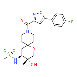 ChemSpider 2D Image | N-[(3R,4S)-9-{[5-(4-Fluorophenyl)-1,2-oxazol-3-yl]carbonyl}-3-hydroxy-3-methyl-1-oxa-9-azaspiro[5.5]undec-4-yl]methanesulfonamide | C21H26FN3O6S