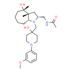 ChemSpider 2D Image | N-{[(2R,3aR,4S,8aR)-4-Hydroxy-1-{[4-hydroxy-1-(3-methoxyphenyl)-4-piperidinyl]methyl}-3a,4-dimethyldecahydrocyclohepta[b]pyrrol-2-yl]methyl}acetamide | C27H43N3O4