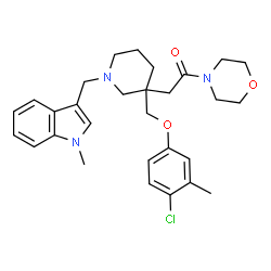 ChemSpider 2D Image | 2-{3-[(4-Chloro-3-methylphenoxy)methyl]-1-[(1-methyl-1H-indol-3-yl)methyl]-3-piperidinyl}-1-(4-morpholinyl)ethanone | C29H36ClN3O3
