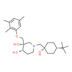 ChemSpider 2D Image | (3S,4S)-1-{[cis-1-Hydroxy-4-(2-methyl-2-propanyl)cyclohexyl]methyl}-3-[(2,3,5-trimethylphenoxy)methyl]-3,4-piperidinediol | C26H43NO4