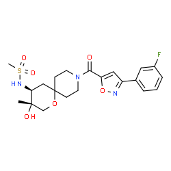 ChemSpider 2D Image | N-[(3R,4S)-9-{[3-(3-Fluorophenyl)-1,2-oxazol-5-yl]carbonyl}-3-hydroxy-3-methyl-1-oxa-9-azaspiro[5.5]undec-4-yl]methanesulfonamide | C21H26FN3O6S