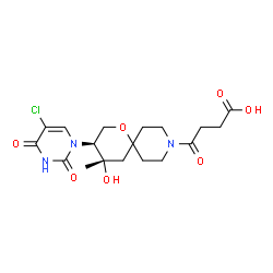 ChemSpider 2D Image | 4-[(3S,4S)-3-(5-Chloro-2,4-dioxo-3,4-dihydro-1(2H)-pyrimidinyl)-4-hydroxy-4-methyl-1-oxa-9-azaspiro[5.5]undec-9-yl]-4-oxobutanoic acid | C18H24ClN3O7
