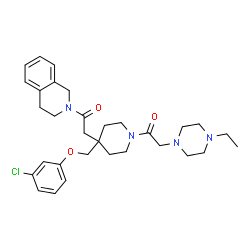 ChemSpider 2D Image | 1-{4-[(3-Chlorophenoxy)methyl]-4-[2-(3,4-dihydro-2(1H)-isoquinolinyl)-2-oxoethyl]-1-piperidinyl}-2-(4-ethyl-1-piperazinyl)ethanone | C31H41ClN4O3