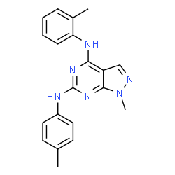 ChemSpider 2D Image | 1-Methyl-N~4~-(2-methylphenyl)-N~6~-(4-methylphenyl)-1H-pyrazolo[3,4-d]pyrimidine-4,6-diamine | C20H20N6