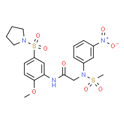 ChemSpider 2D Image | N-[2-Methoxy-5-(1-pyrrolidinylsulfonyl)phenyl]-N~2~-(methylsulfonyl)-N~2~-(3-nitrophenyl)glycinamide | C20H24N4O8S2