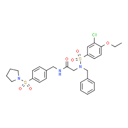ChemSpider 2D Image | N~2~-Benzyl-N~2~-[(3-chloro-4-ethoxyphenyl)sulfonyl]-N-[4-(1-pyrrolidinylsulfonyl)benzyl]glycinamide | C28H32ClN3O6S2