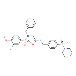 ChemSpider 2D Image | N~2~-Benzyl-N~2~-[(3-chloro-4-methoxyphenyl)sulfonyl]-N-[4-(1-piperidinylsulfonyl)benzyl]glycinamide | C28H32ClN3O6S2