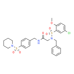 ChemSpider 2D Image | N~2~-Benzyl-N~2~-[(5-chloro-2-methoxyphenyl)sulfonyl]-N-[4-(1-piperidinylsulfonyl)benzyl]glycinamide | C28H32ClN3O6S2