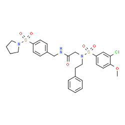 ChemSpider 2D Image | N~2~-[(3-Chloro-4-methoxyphenyl)sulfonyl]-N~2~-(2-phenylethyl)-N-[4-(1-pyrrolidinylsulfonyl)benzyl]glycinamide | C28H32ClN3O6S2